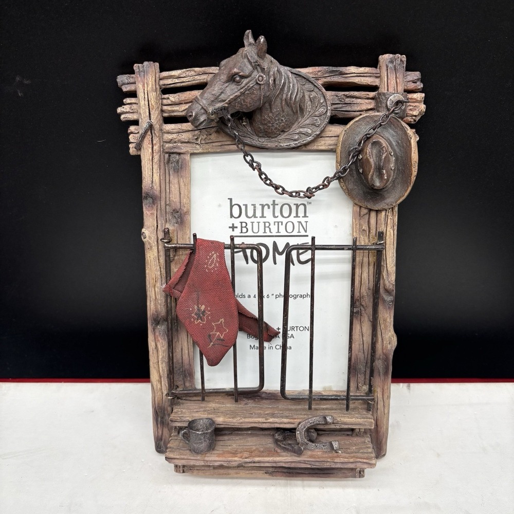 burton + BURTON Western Cowboy Horse Hat Rustic 4x6 Picture Frame 2006 Decor